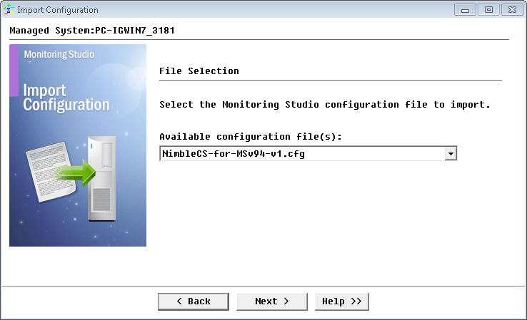 Selecting the configuration file to import